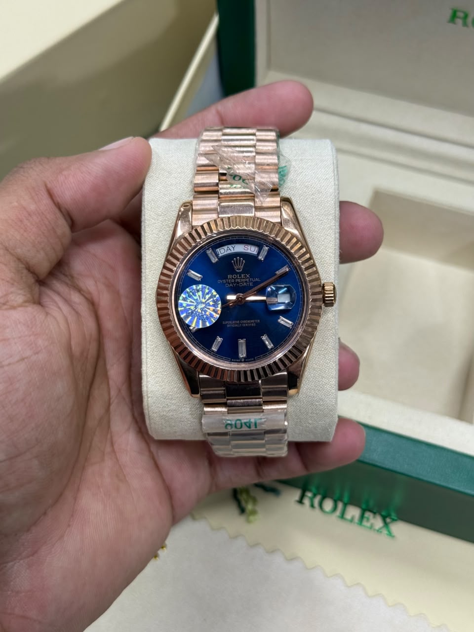 DayDate | Rose Chain | Pearl Digit | Navy Blue Dial