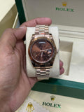 DayDate | Rose Chain | Pearl Digit | Light Brown Dial
